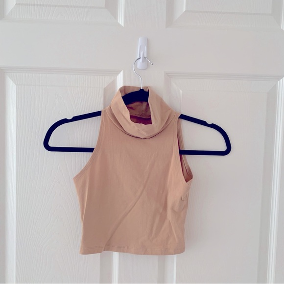 American Apparel Beige Crop Top w Mock Neck - Picture 3 of 4